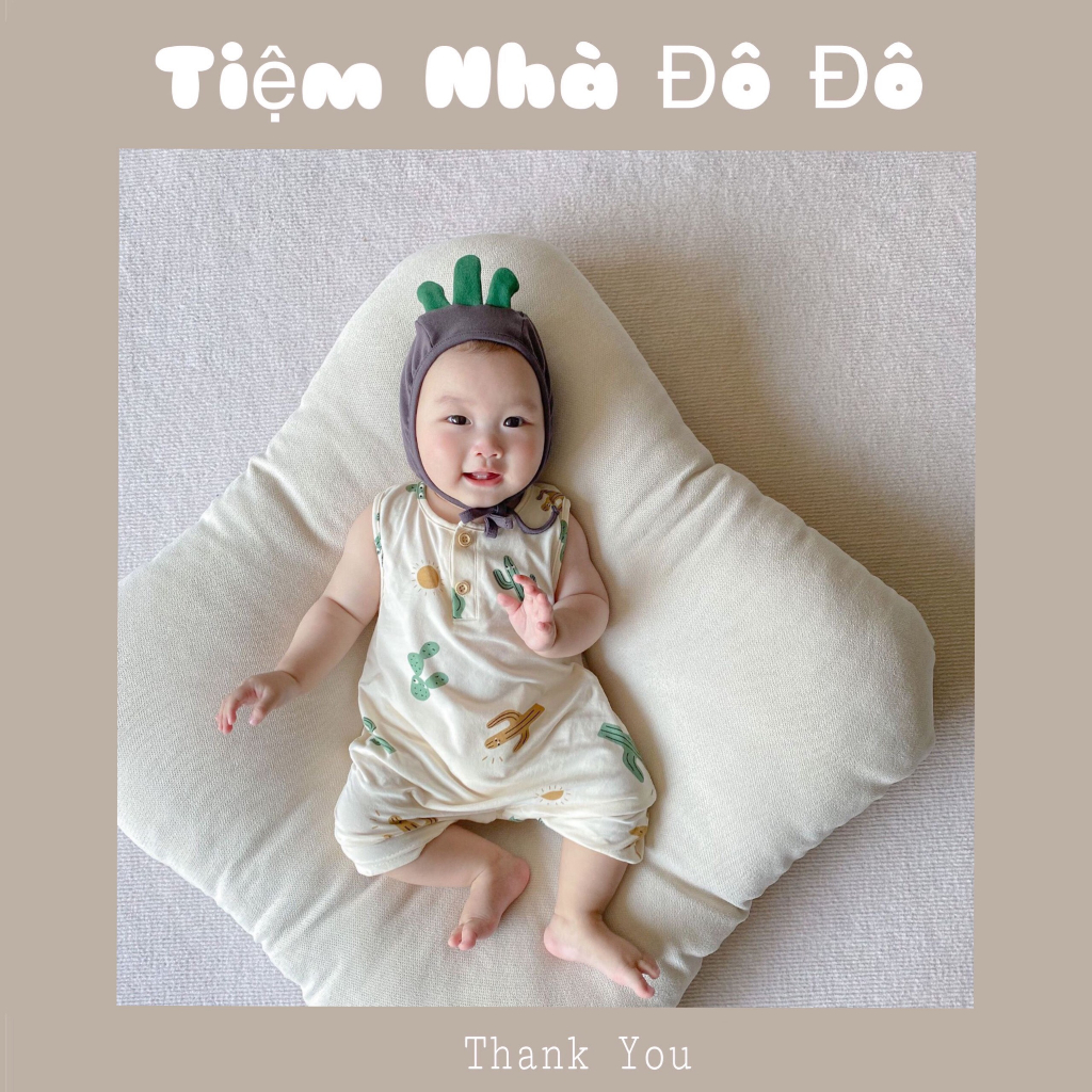 Body liền thân sát nách tặng kèm mũ hoạ tiết xương rồng cotton mềm mại cho em bé gái bé trai sơ sinh từ 6-12kg