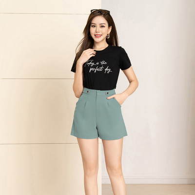 Quần sooc nữ NS09 cúc lệch màu xanh chất Tuypsi Loza LQ203206XA