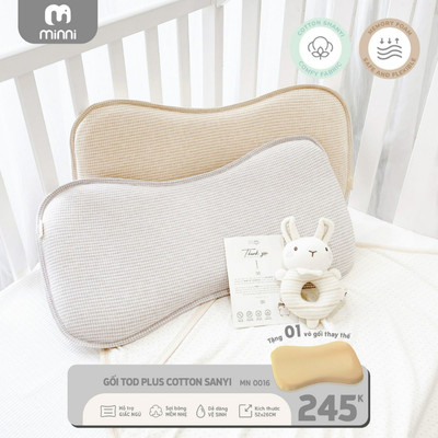 Gối cho bé sơ sinh Ualarogo MINNI TOD Plus chống bẹt đầu ruột Memory Foam vỏ Cotton 52x26cm 0016