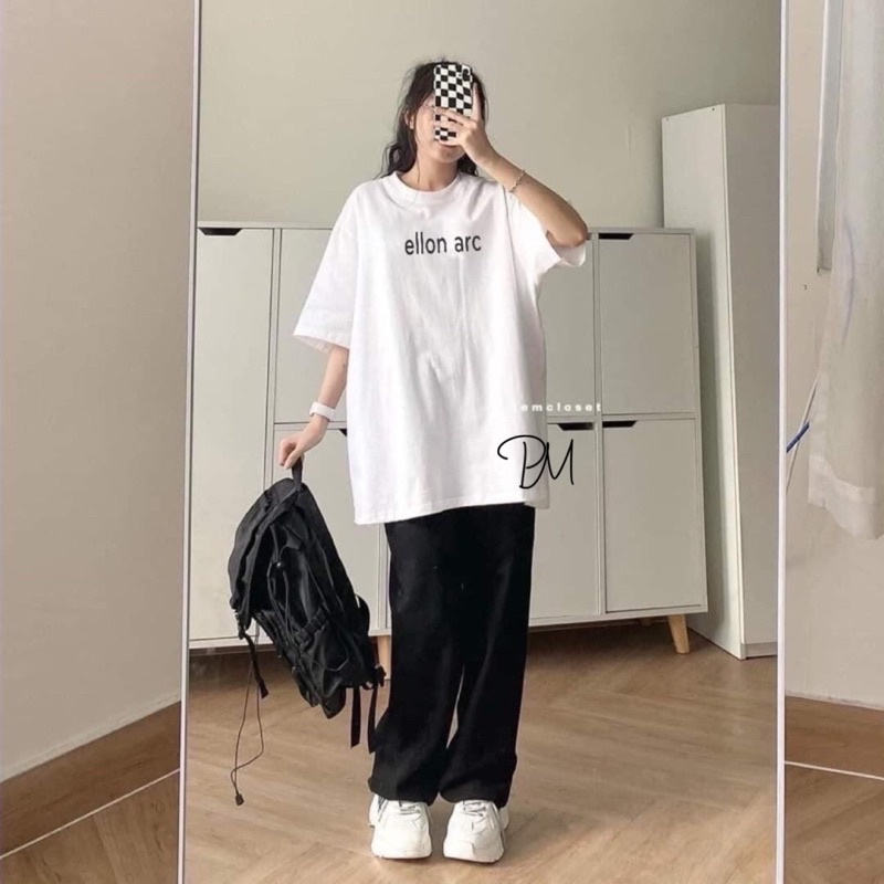Sét quần ống rộng dáng dài + áo phông trắng chữ nhỏ Ellon QUANAOPHUKIEN