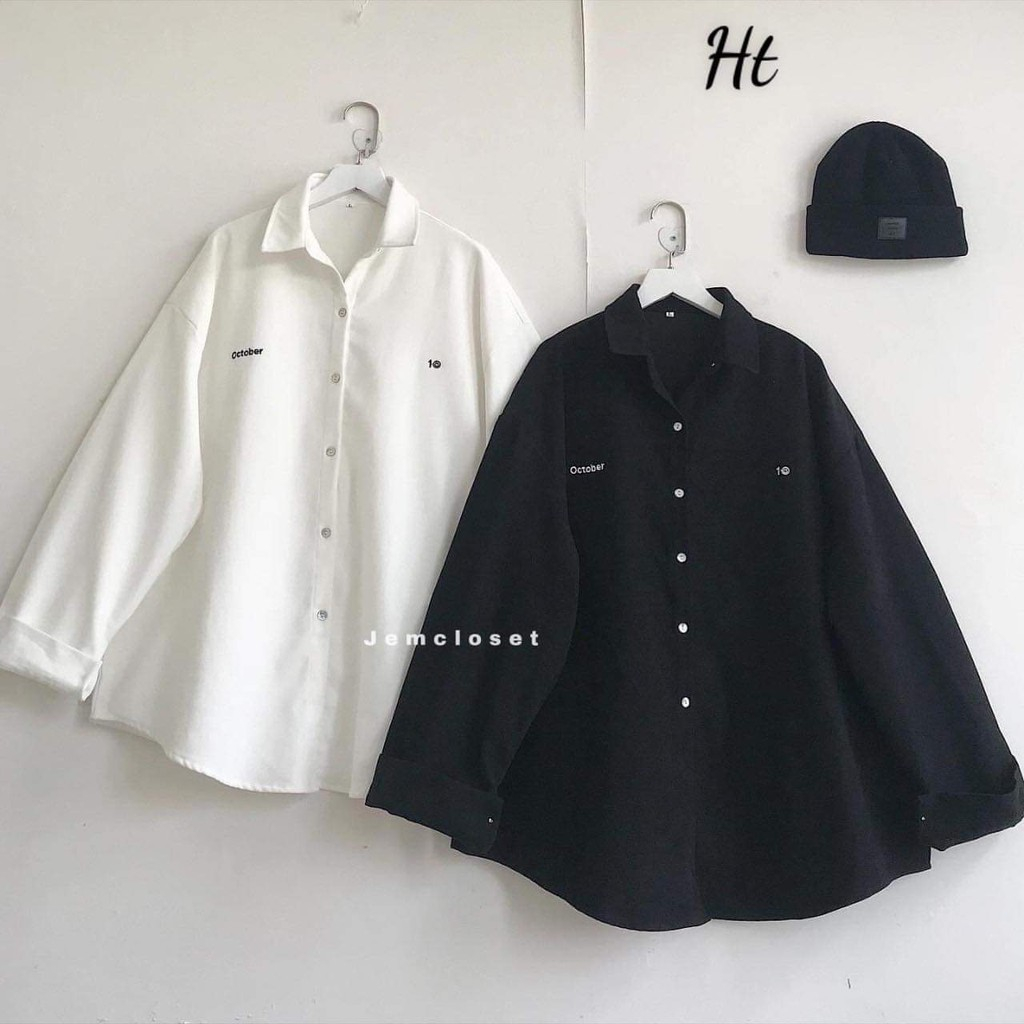 Áo sơ mi dài tay đen trắng thêu Otocber QUANAOPHUKIEN