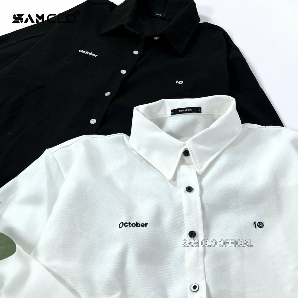 Áo sơ mi dài tay đen trắng thêu Otocber QUANAOPHUKIEN