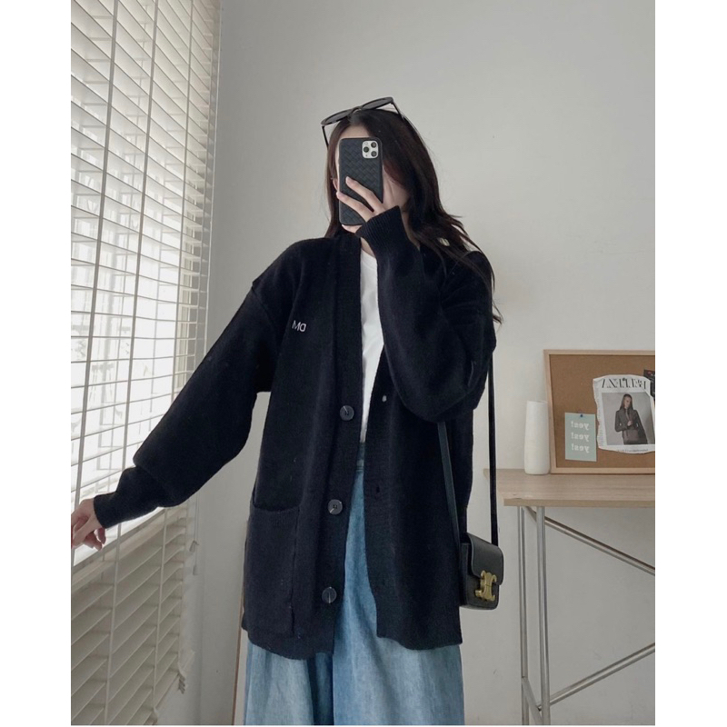 Y17 Áo khoác len cardiagn from rộng thêu chữ DM yansoo