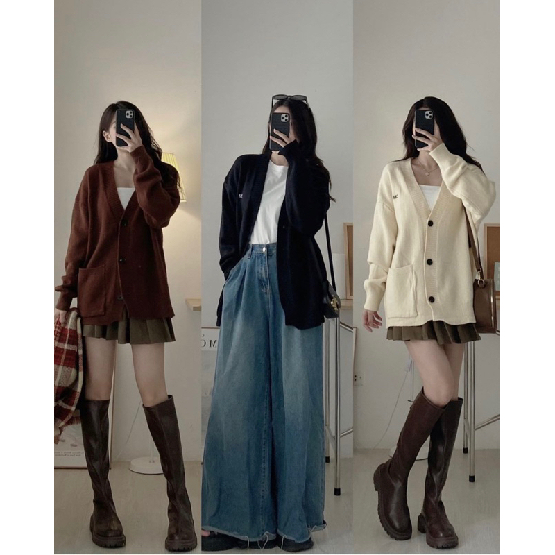 Y17 Áo khoác len cardiagn from rộng thêu chữ DM yansoo