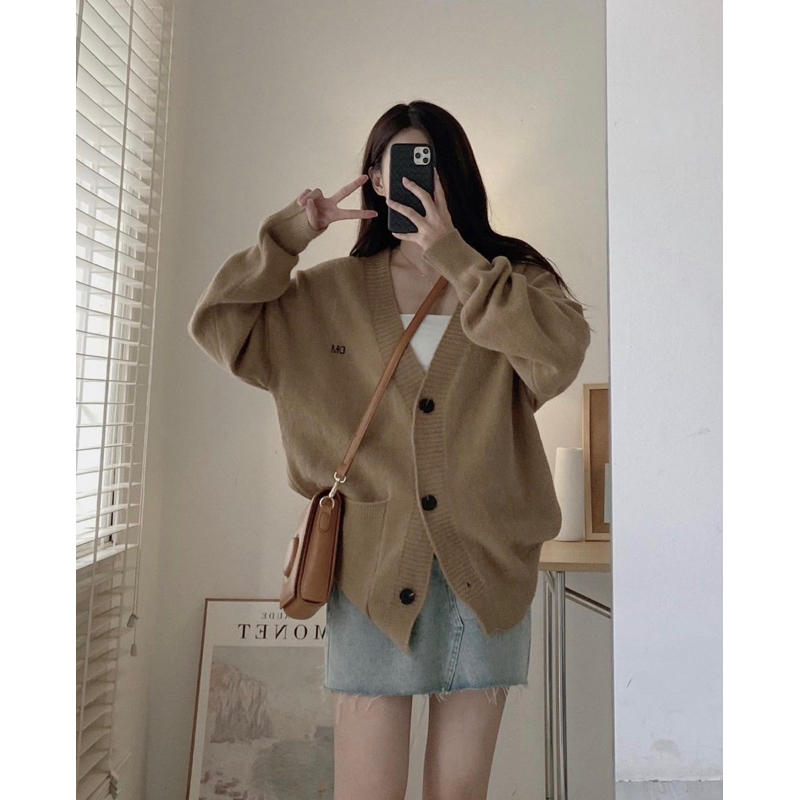 Y17 Áo khoác len cardiagn from rộng thêu chữ DM yansoo
