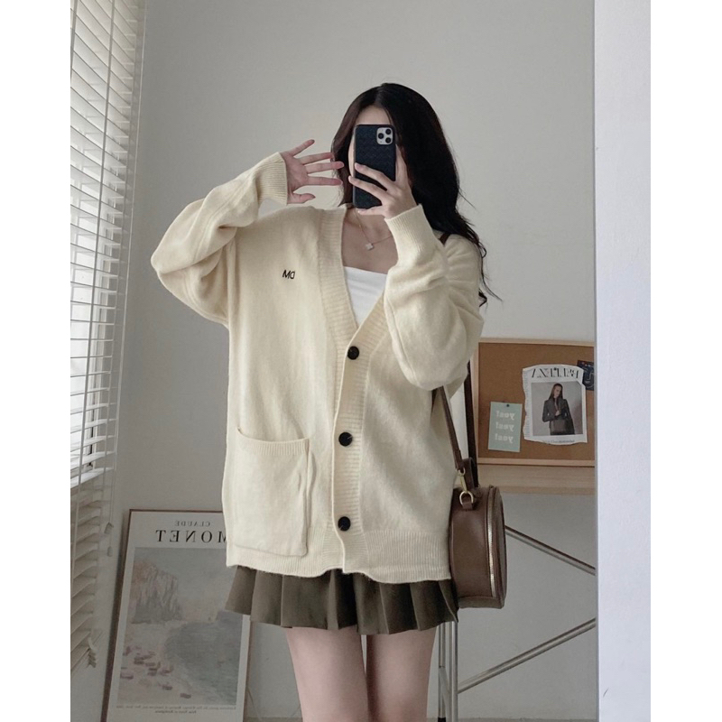 Y17 Áo khoác len cardiagn from rộng thêu chữ DM yansoo