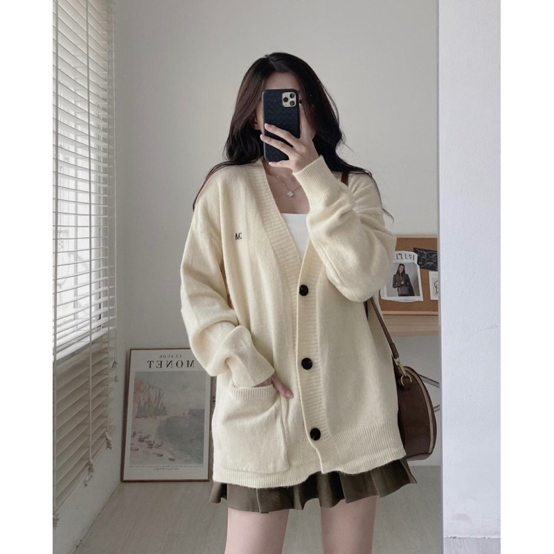 Y17 Áo khoác len cardiagn from rộng thêu chữ DM yansoo