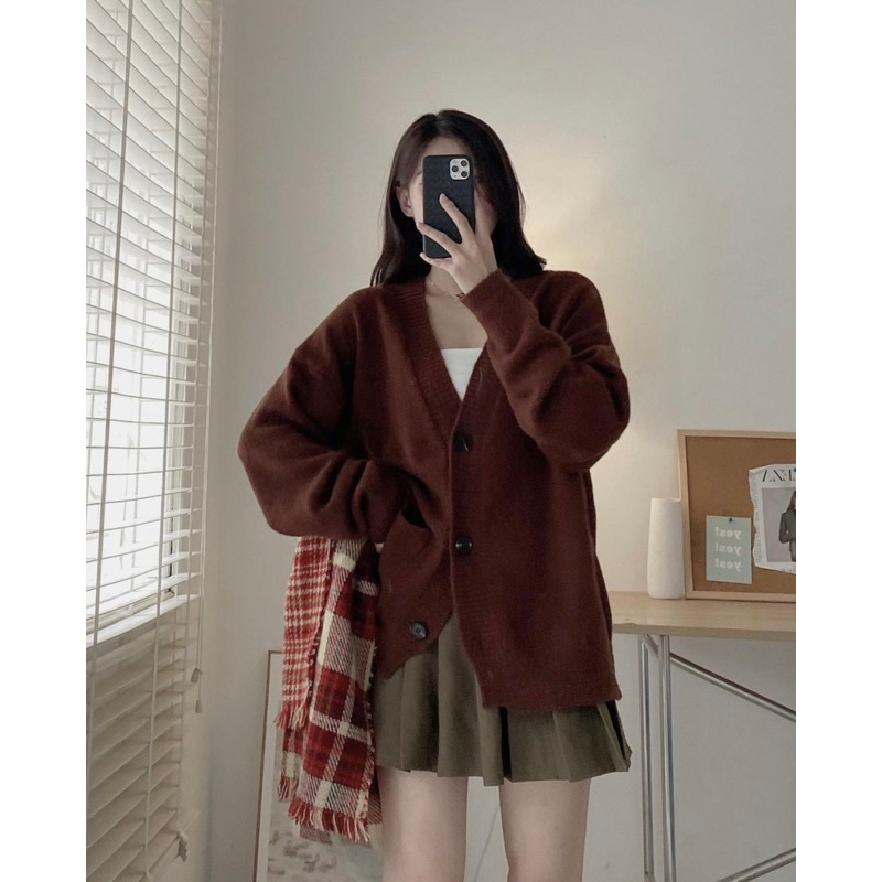 Y17 Áo khoác len cardiagn from rộng thêu chữ DM yansoo