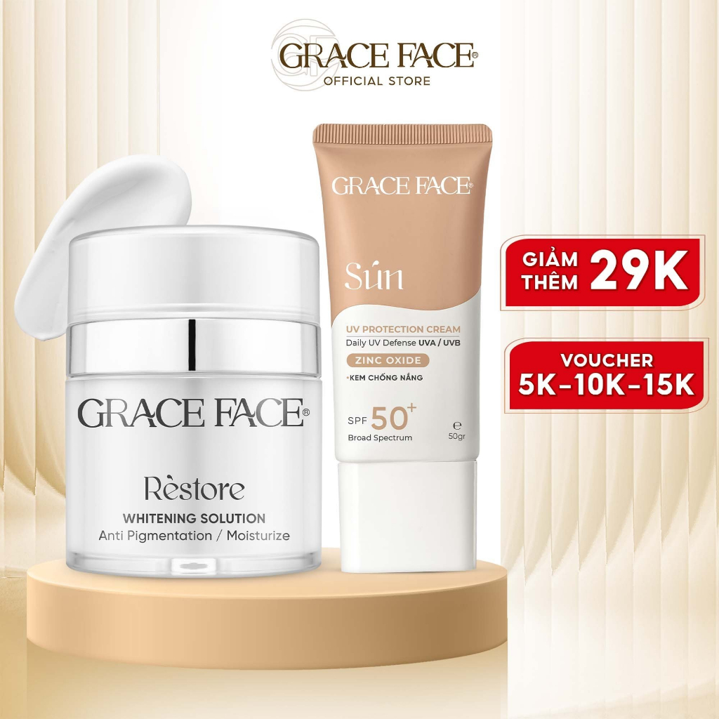 Combo Kem chống nắng Grace Face UV Protection Cream 50ml và Kem dưỡng trắng da "Big Boom" Whitening Solution 30ml