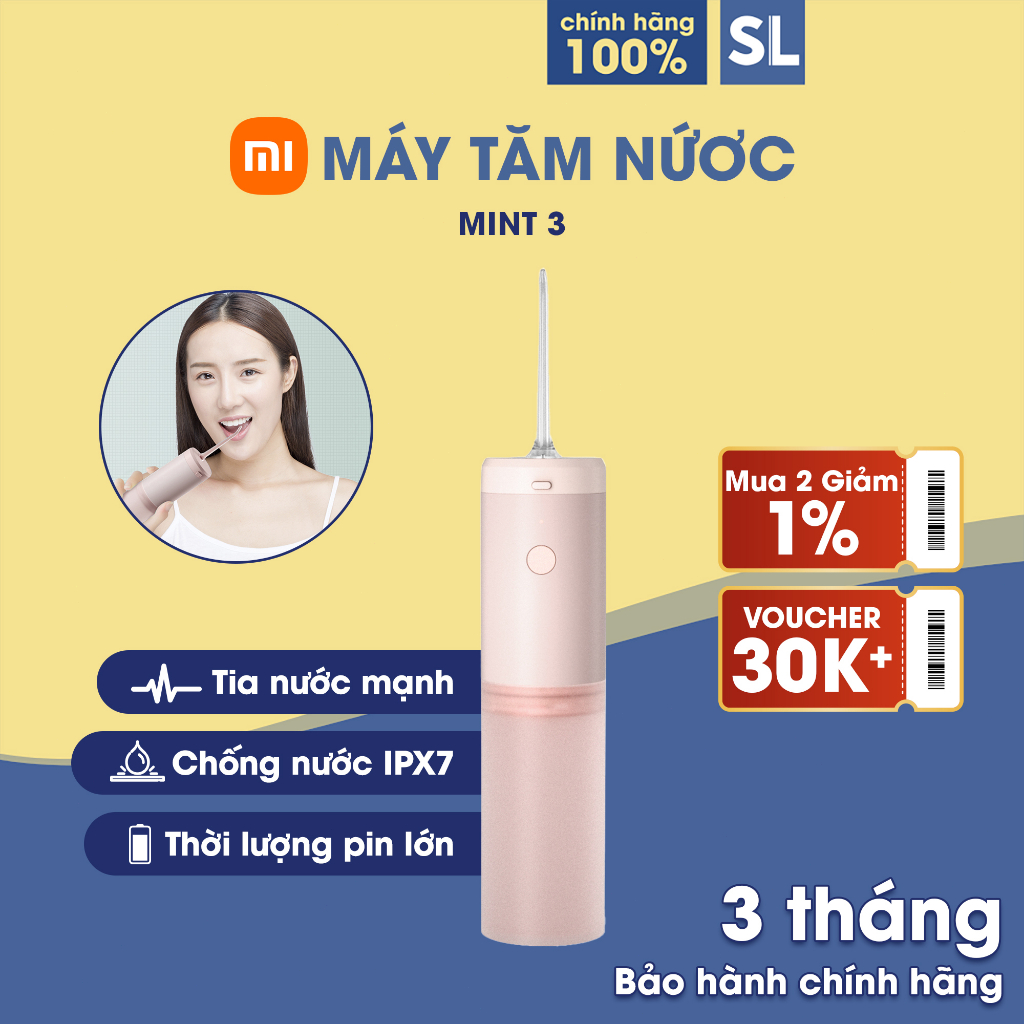 Máy Tăm Nước Mint 3 Tia Nước Mạnh Thời Lượng Pin Lớn Chống Nước IPX7