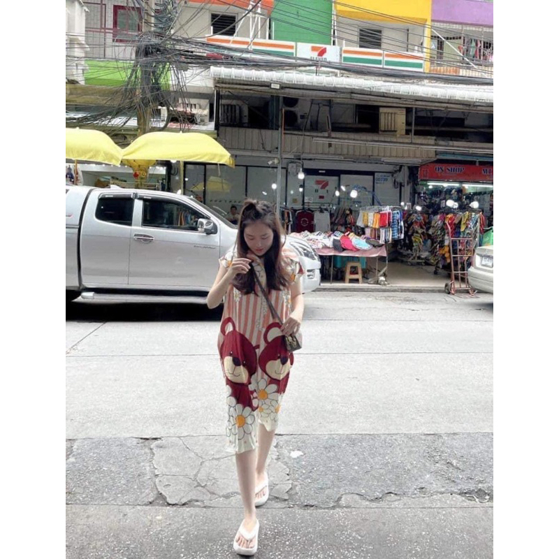 Jum hoạ tiết hoạt hình đi chơi , du lịch  Jum ngố sát nách gấu thái lan Đồ Bay Jumpsuit Không Tay Dáng Rộng