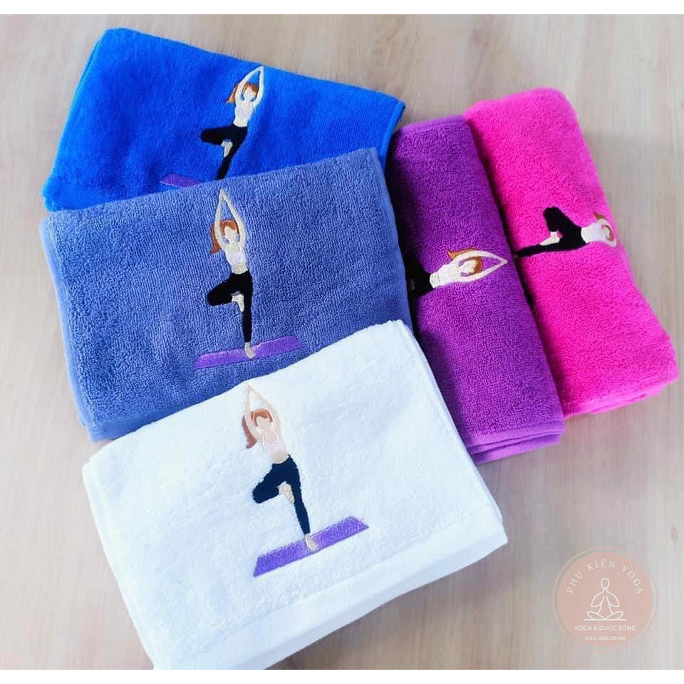 Khăn Lau Mồ Hôi: Dùng trong các buổi tập Yoga; Khăn cotton thể thao lau thấm mồ; Chất liệu cotton, kích thước 110cm x 2.