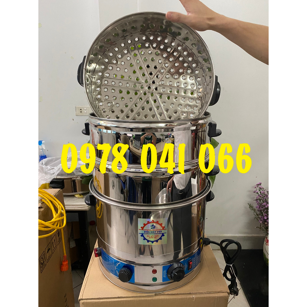 Nồi hấp bánh bao size 52cm 3 tầng chạy bằng điện