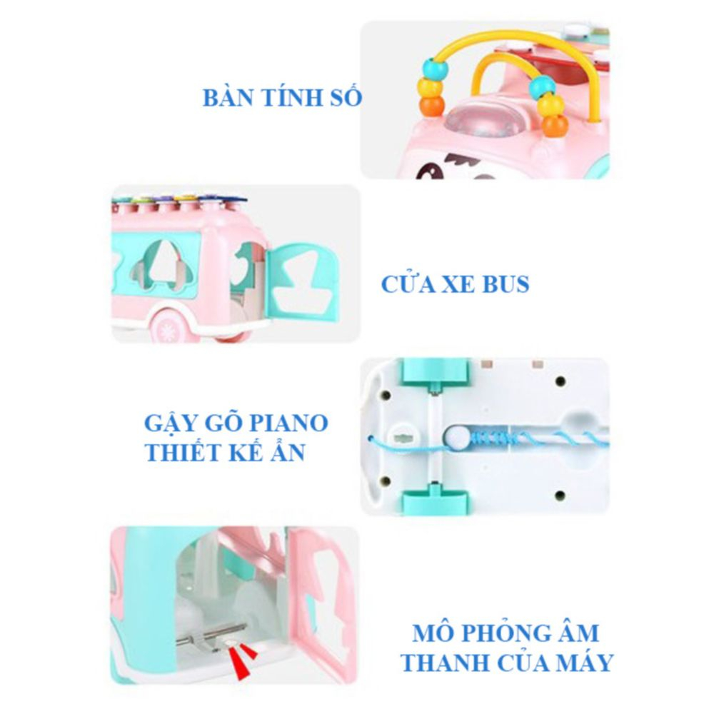 Xe bus đồ chơi có đàn, nhạc, thả hình được làm từ nhựa ABS cao cấp
