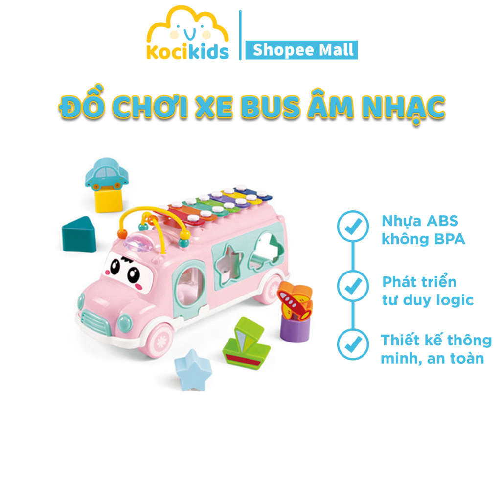 Xe bus đồ chơi có đàn, nhạc, thả hình được làm từ nhựa ABS cao cấp