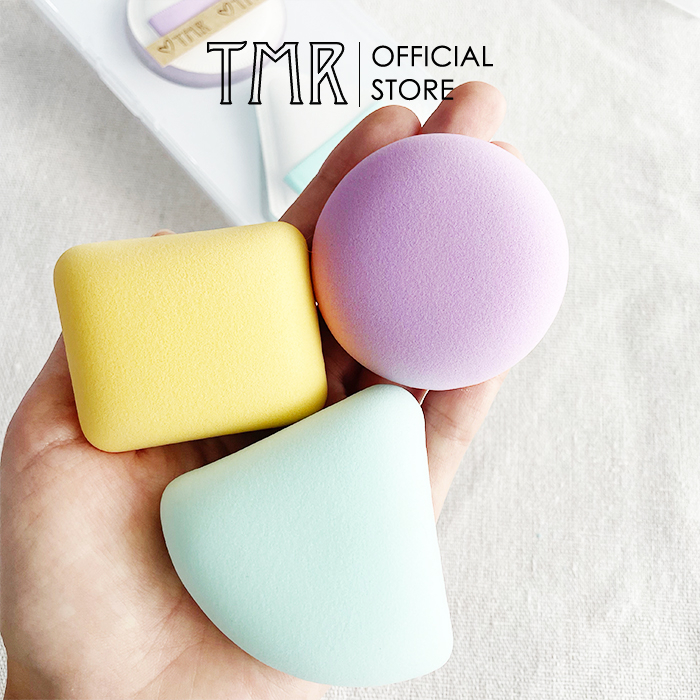 Mút tán kem nền set 2 mút TMR đàn hồi chất lượng cao mềm mại co giãn tốt dùng đánh phấn nước và khô