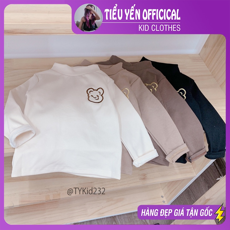 Quần áo trẻ em, Áo nỉ giữ nhiệt, áo nỉ cổ 3 phân bé trai bé gái thêu hình gấu 4 màu cho bé 7-19kg A232 | Tiểu Yến KID