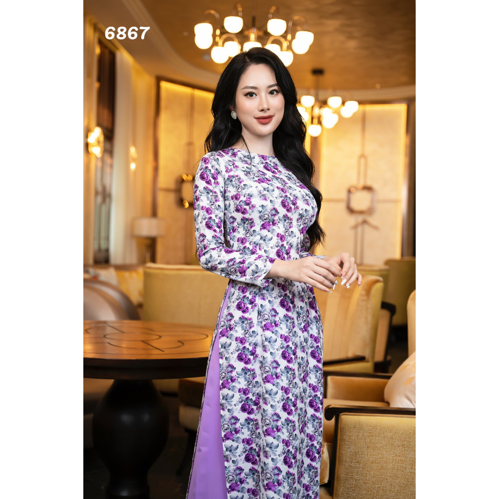 EMY EM6867 Áo Dài Tím Cổ Tròn