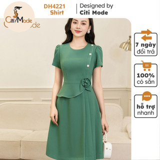 Đầm công sở CITI MODE FASHION thiết kế dáng xòe kẻ cổ tròn DH4221