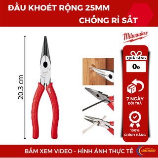 Kìm mỏ dài milwaukee 48-22-6101. chống rỉ sắt, dài 203mm, tay nắm thoải mái, được đúc rèn bền chắc. 8" long nose pliers