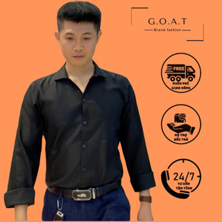 Áo sơ mi Nam trơn dài tay Đen | Chất lụa Thái, co giãn nhẹ, cổ mềm, mặc mát, thoải mái, kiểu dáng trẻ trung