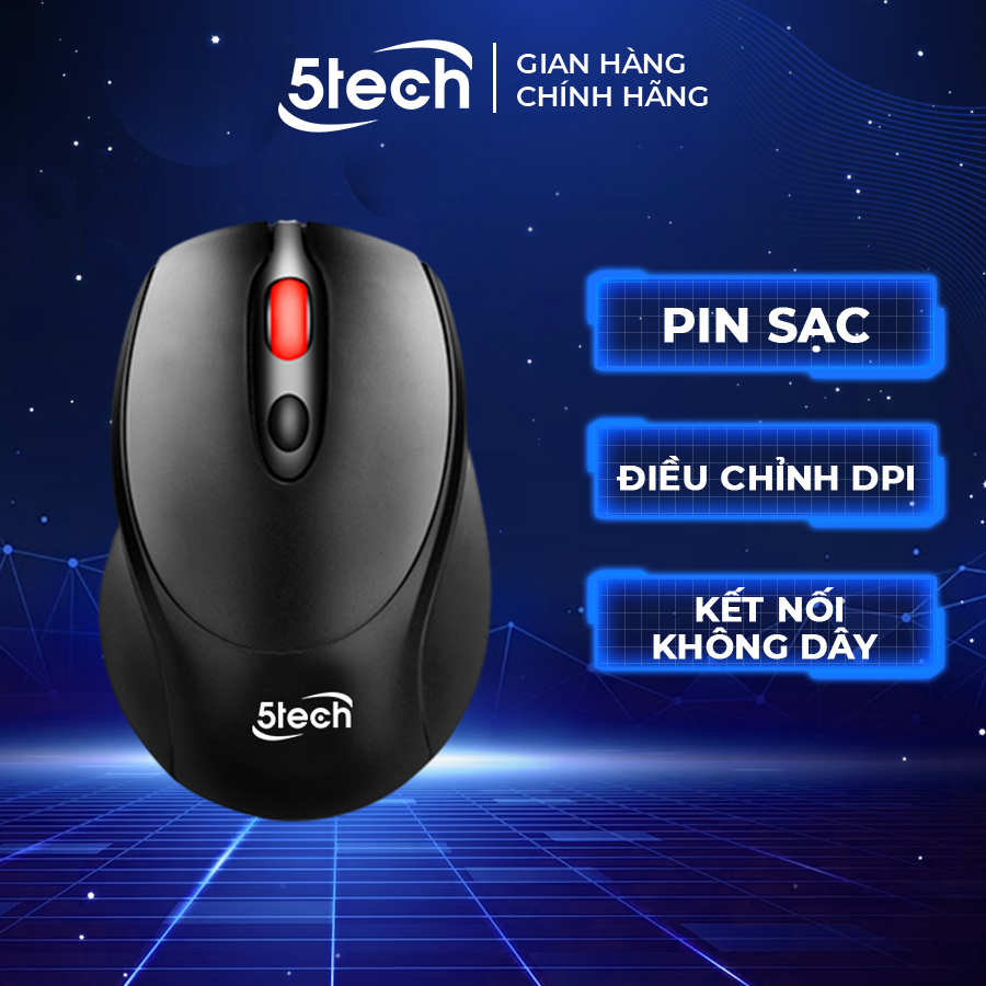 Chuột không dây 5TECH chính hãng giá cực rẻ, chuột sạc pin gaming wireless 2.4Ghz siêu nhạy dành cho máy tính, laptop