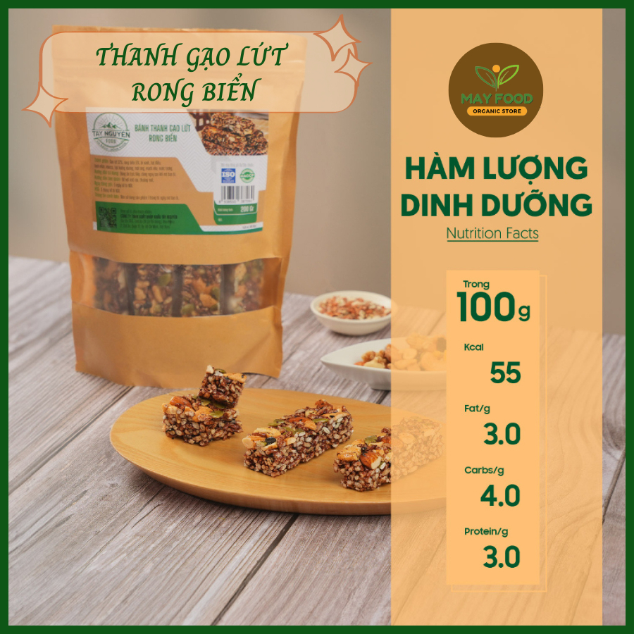 Thanh gạo lứt nhiều hạt mix rong biển/chà bông Tây Nguyên Food - Việt Nam bịch 200g