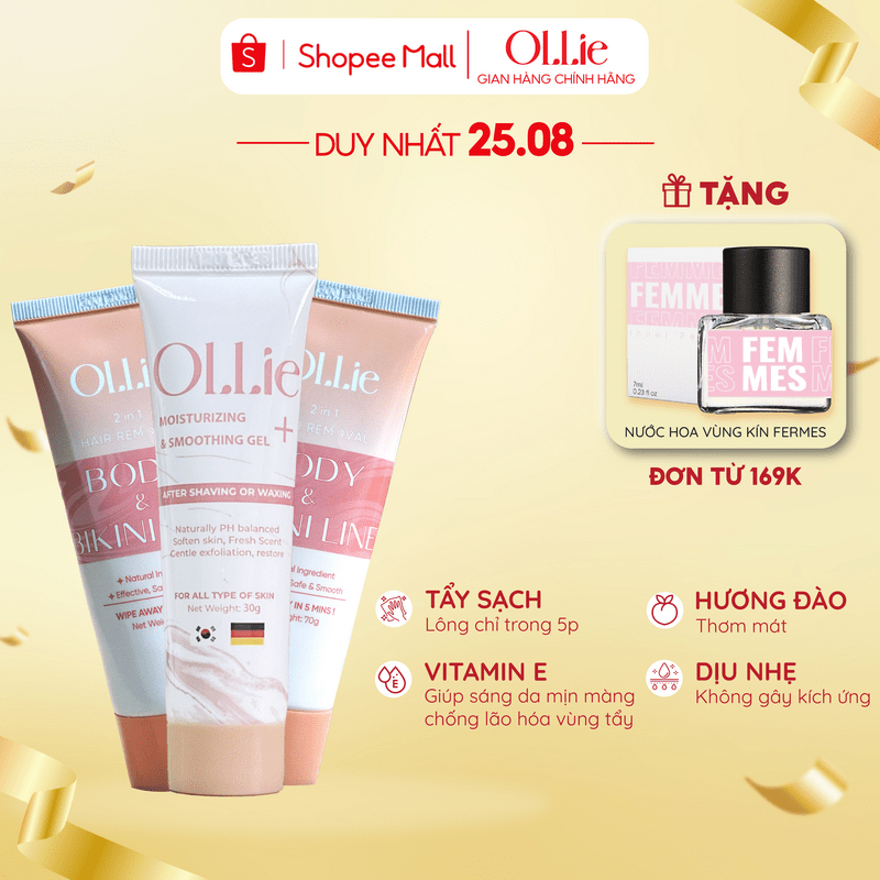 Combo 2 kem tẩy lông Ollie + 1 kem dưỡng da làm chậm quá trình mọc lông Ollie