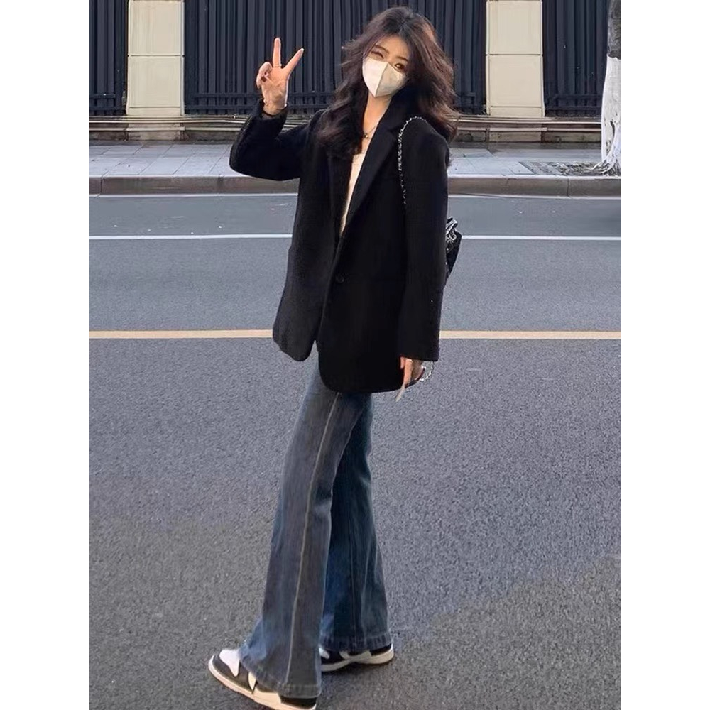 Quần bò ống loe, quần jeans ống loe màu đen khói phong cách RETRO siêu xinhh MS 44