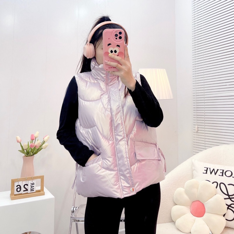 Áo phao gile nữ Gucci vân chìm, Áo khoác Gile Hàn Quốc phao bóng hottrend màu Đen, Trắng, Hồng, Tím - PAHA SHOP A06