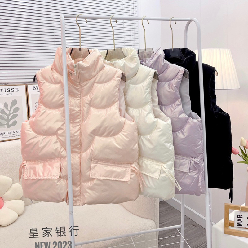 Áo phao gile nữ Gucci vân chìm, Áo khoác Gile Hàn Quốc phao bóng hottrend màu Đen, Trắng, Hồng, Tím - PAHA SHOP A06