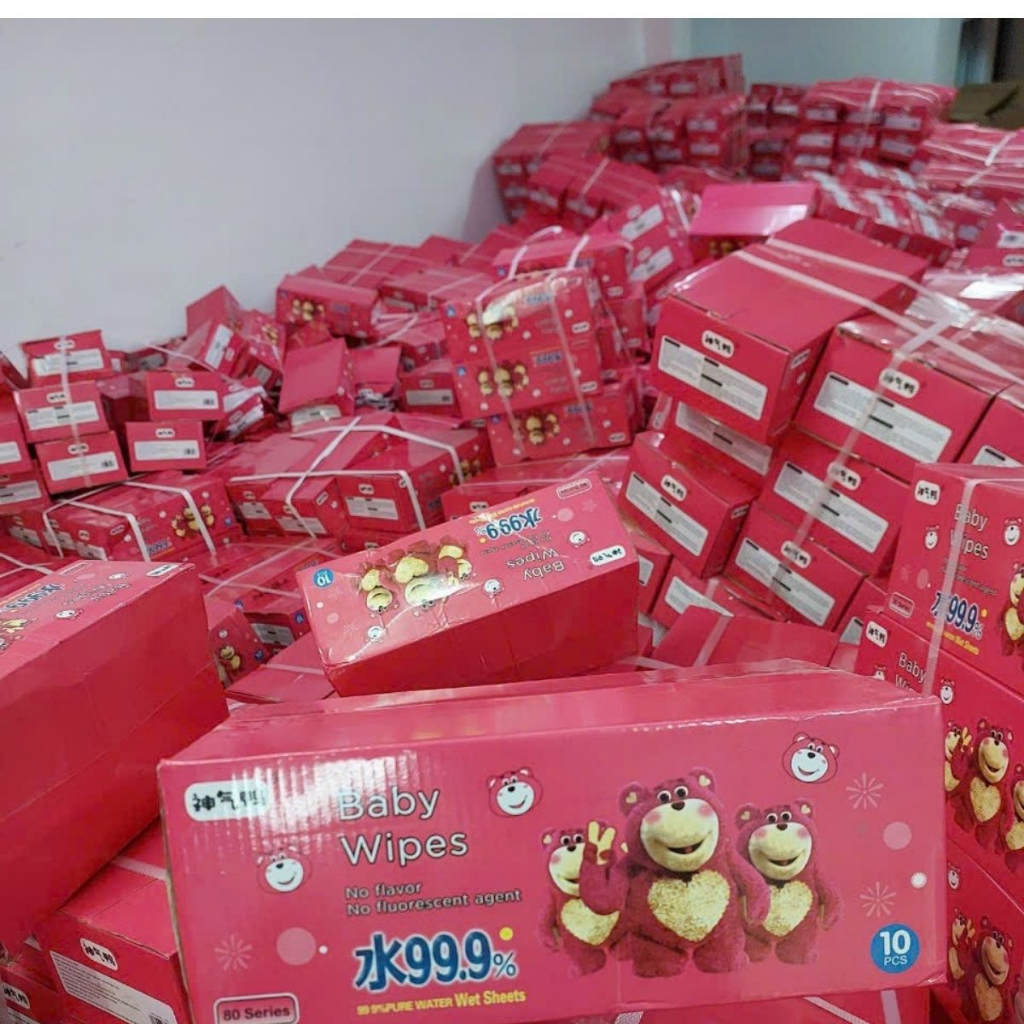 Thùng khăn ướt 10 Bịch Gấu Dâu, Khăn lau đa năng không mùi siêu mịn kháng khuẩn