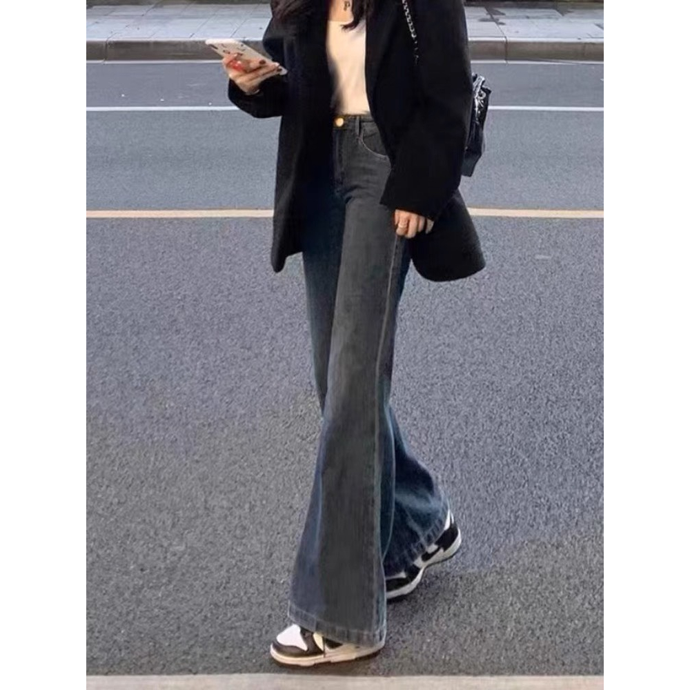 Quần bò ống loe, quần jeans ống loe màu đen khói phong cách RETRO siêu xinhh MS 44