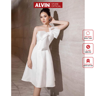 Đầm xòe kiểu cúp ngực phối nơ lệch vai alvin store 0951