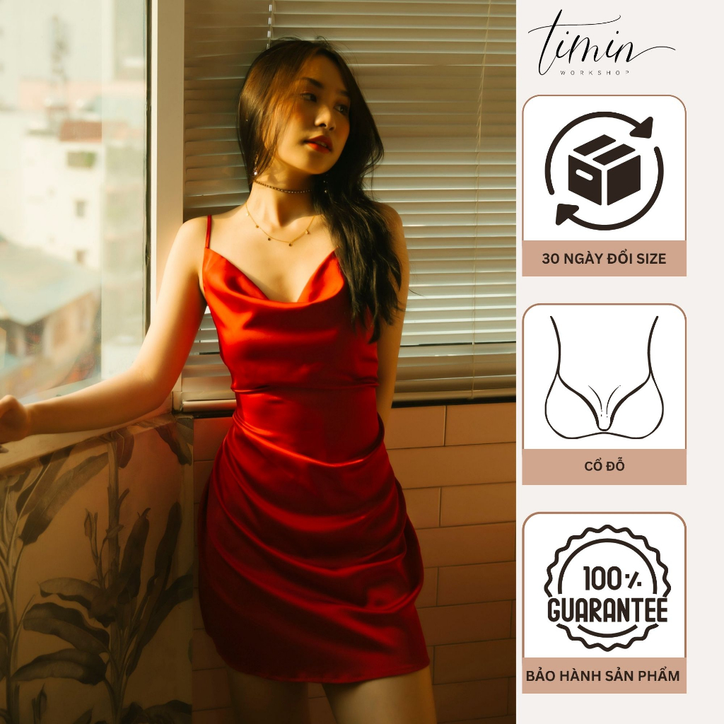 V01 Váy Ngủ Lụa Cổ Đổ Thiết Kế Cao Cấp Lưng Sexy Đầm Ngủ Cao Cấp Thiết Kế TIMIN WORKSHOP