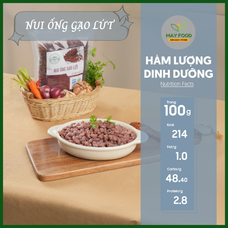 Nui ống gạo lứt cao cấp, Nui gạo lứt 100% tự nhiên Eatclean hỗ trợ ăn kiêng giảm cân - 500g