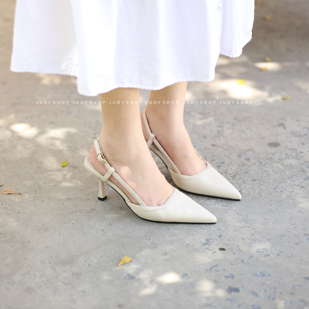 Giày Sandal Bít mũi COLEE Slingback Mũi Nhọn Khuy Gài Cá Tính Cao 8p VNXK