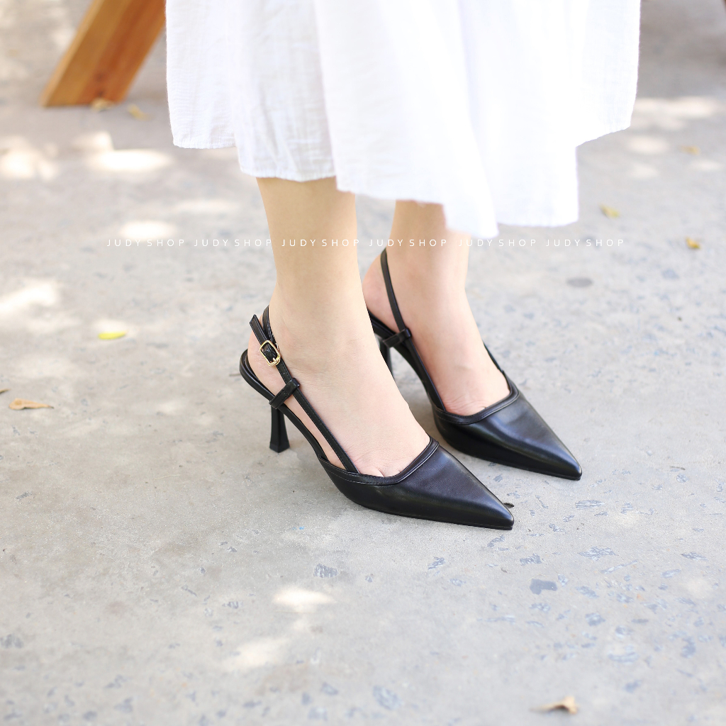 Giày Sandal Bít mũi COLEE Slingback Mũi Nhọn Khuy Gài Cá Tính Cao 8p VNXK