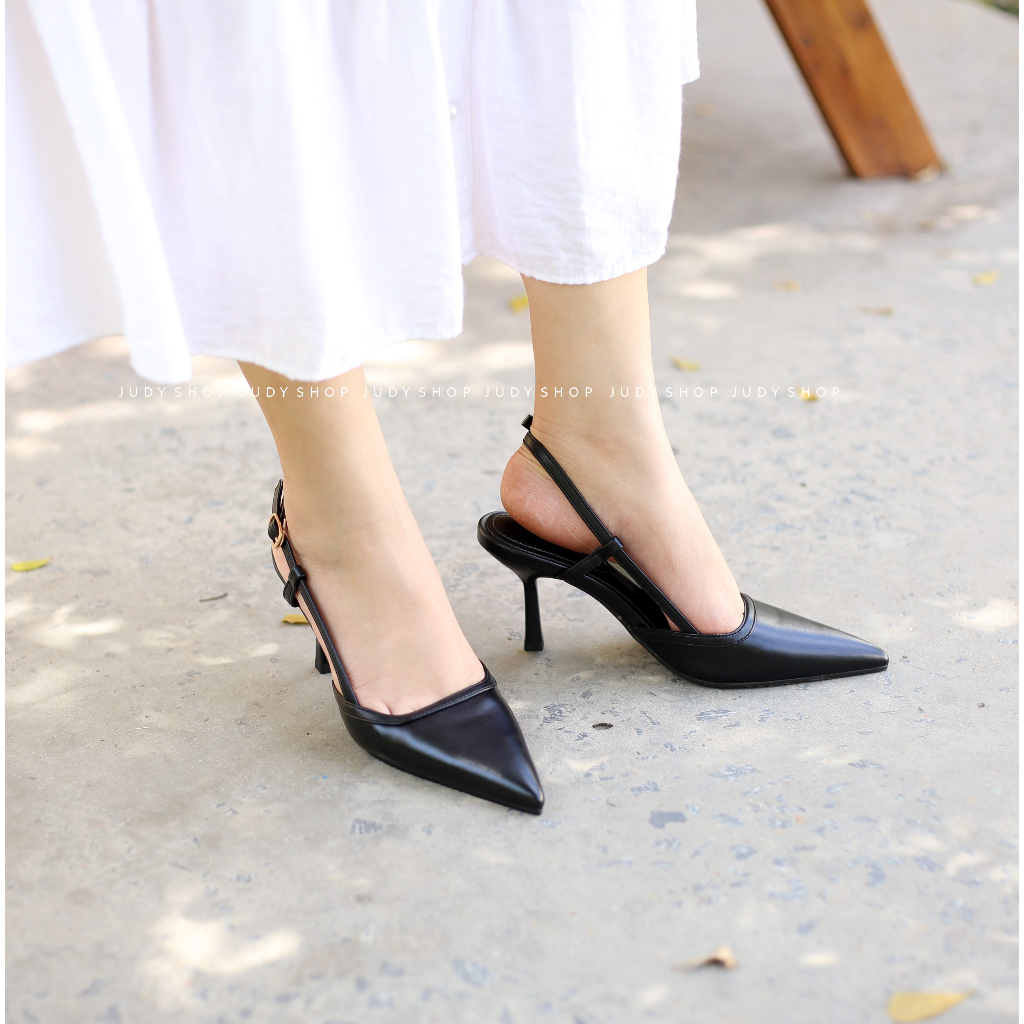 Giày Sandal Bít mũi COLEE Slingback Mũi Nhọn Khuy Gài Cá Tính Cao 8p VNXK