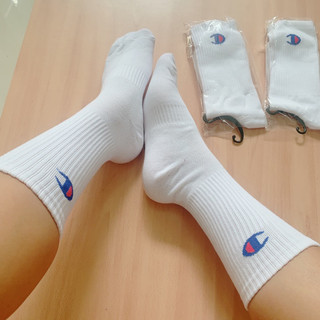 Tất vớ cổ lửng trắng Champion hàng dệt kim tất thể thao, thời trang