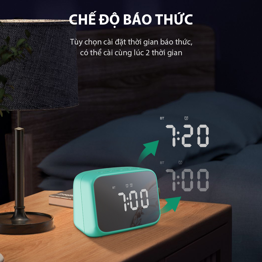 Loa Bluetooth 5.3 ROBOT RB170 Xanh/ Đen, Công Suất 5W Màn Hình LED Kiêm Đồng Hồ Báo Thức - Hàng Chính Hãng