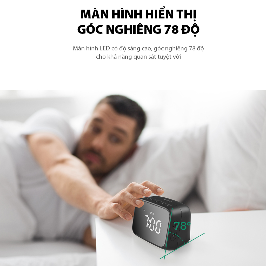 Loa Bluetooth 5.3 ROBOT RB170 Xanh/ Đen, Công Suất 5W Màn Hình LED Kiêm Đồng Hồ Báo Thức - Hàng Chính Hãng
