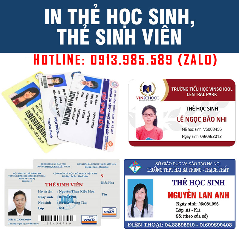 Thẻ học sinh - Thẻ sinh viên in lấy ngay - Giá rẻ tại Hà Nội