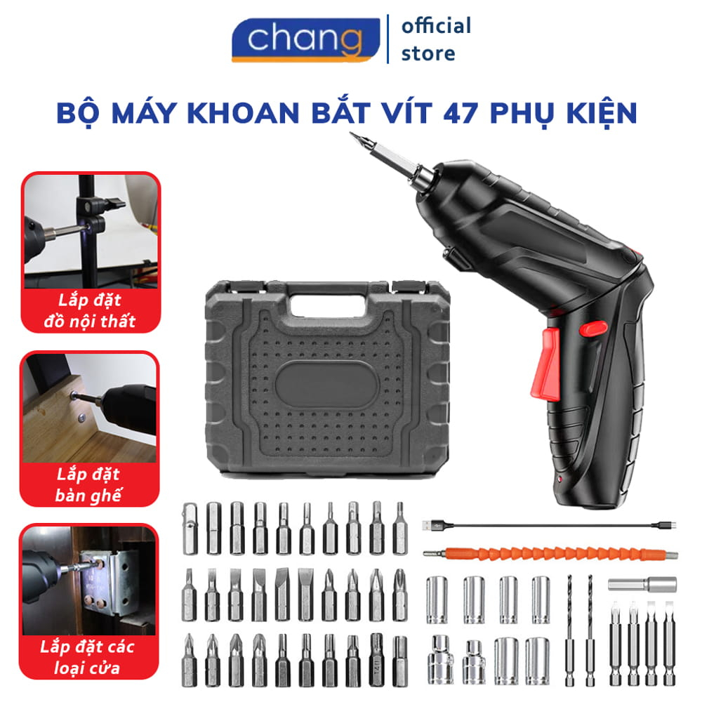 Bộ Máy Khoan Bắt Vít Cầm Tay 47 Chi Tiết, Pin 1300mAh Động cơ Siêu Mạnh, Đa Năng, Nhỏ Gọn, Tiện Lợi