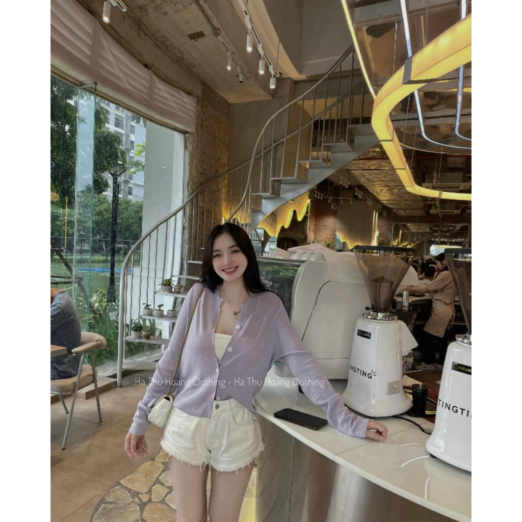 Áo khoác cardigan len mỏng trơn dài tay gài nút nhiều màu AL116