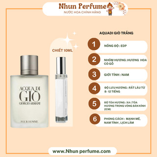 Nước Hoa nam AQuaDi Giò Trắng EDP siêu phẩm Nam tính lịch lãm Dầu thơm Giò Trắng lưu hương lâu 98