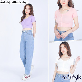 Áo thun croptop nữ 4BASIK giả cúc ôm body chất vải thun co giãn - CR03