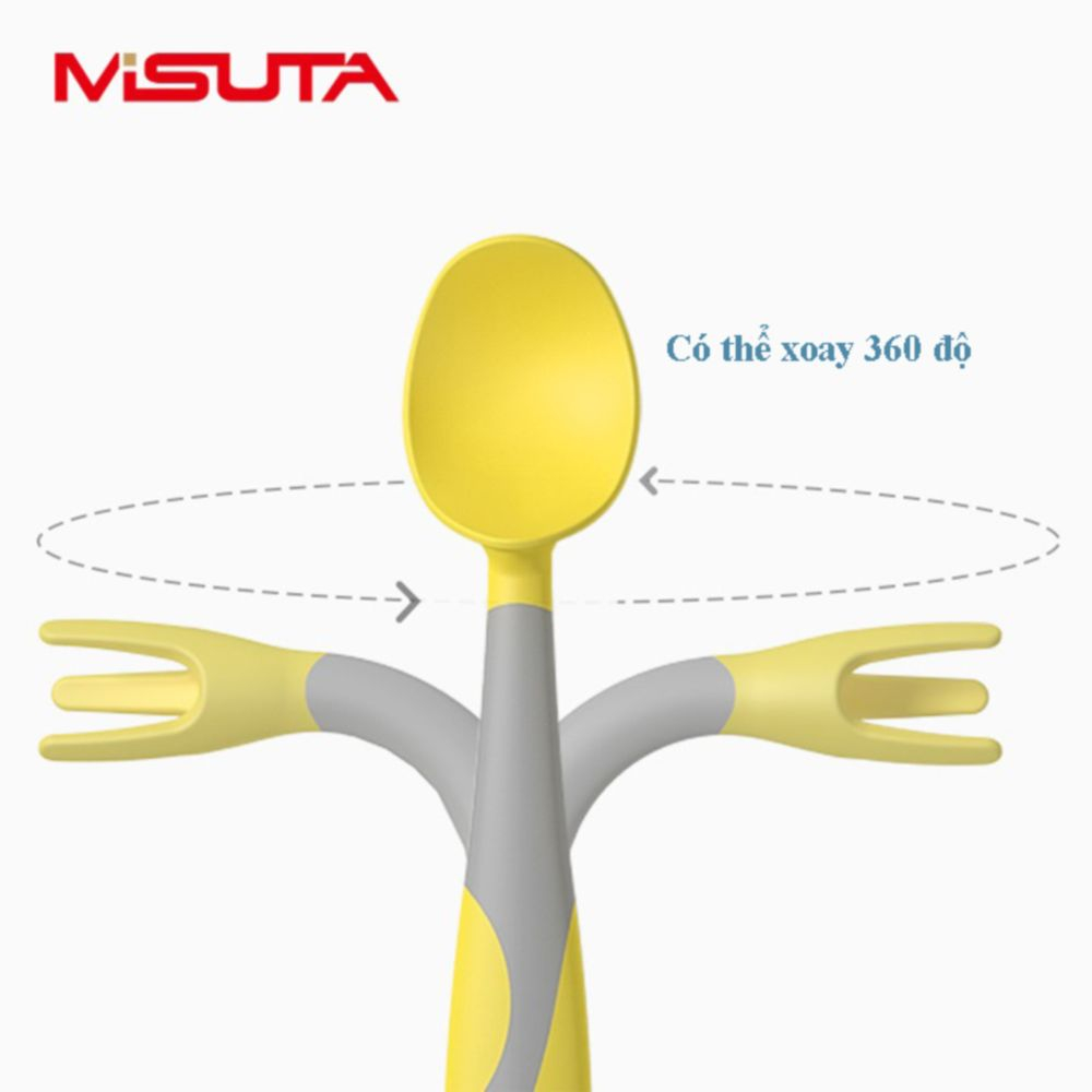 Thìa dĩa bẻ cong tập ăn tập xúc cao cấp MISUTA cho bé