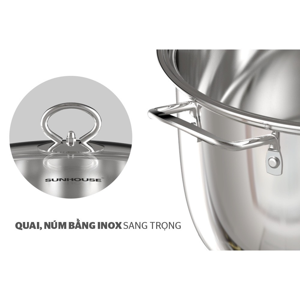 Bộ nồi inox 5 đáy SUNHOUSE SHG788 dùng được cho bếp từ- hàng chính hàng