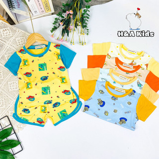 Bộ ngắn tay SIZE ĐẠI thun lạnh in toàn thân phối quần vát cho bé trai bé gái từ 19-32kg